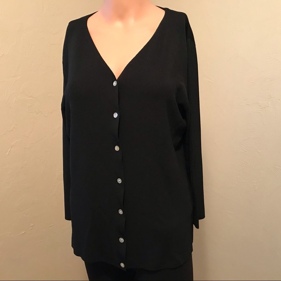 Carolyn Taylor Black Cardigan w/White Vintage Mother of Pearl Buttons Medium - Picture 2 of 4